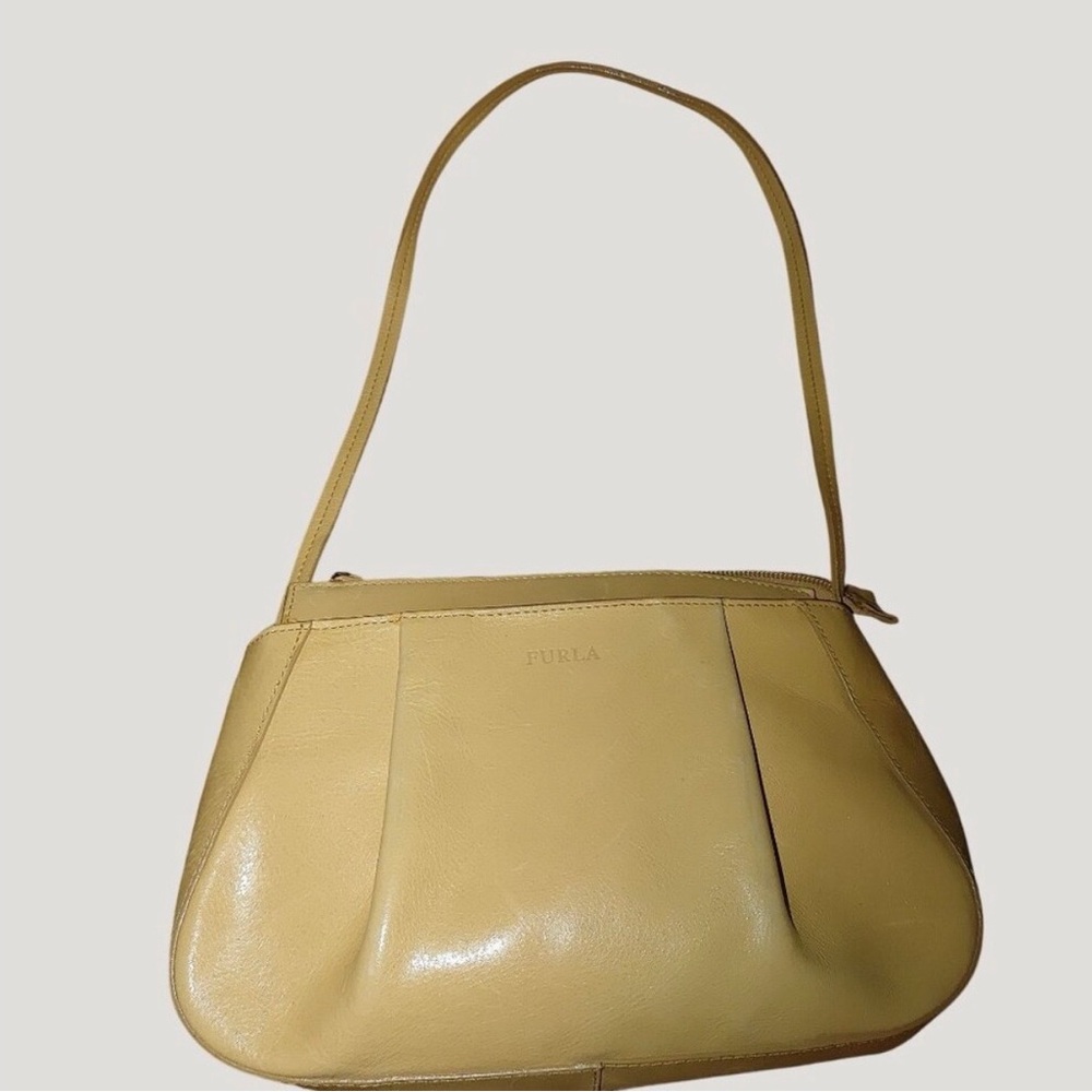 Furla Small Italy Handbag Yellow Leather Detachable Handle Logo Interior Pattern